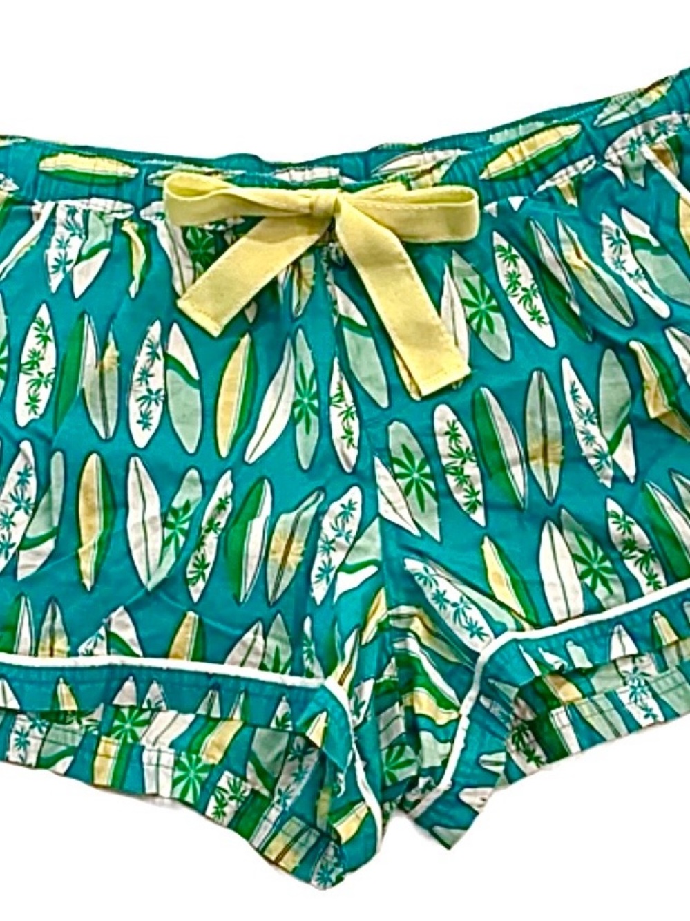 Old Navy Teal Surfboard-Print Women's Pajama Shorts with Yellow Bow